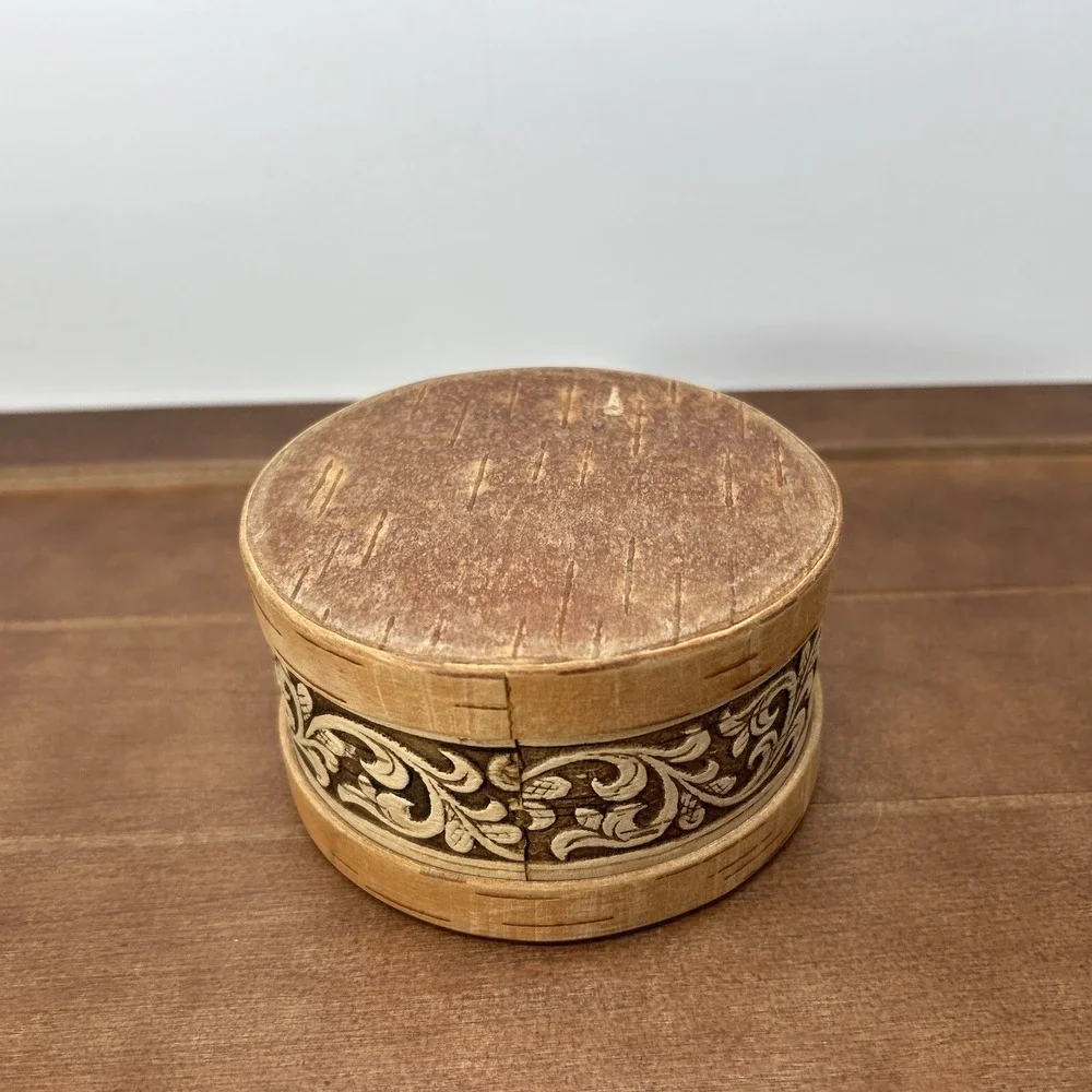 Vintage‎ Yelabuga Russia Handcrafted Round Cork Trinket Jewelry Box